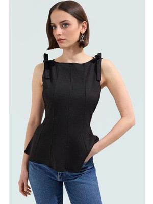 Şık Peplum Bluz Örme Kumaş Bisiklet Yaka Kolsuz Yaz Için Mükemmel Uzun Ömürlü