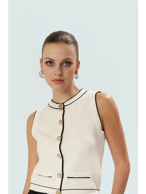 Premium Triko Bluz Bisiklet Yaka Renk Bloklu Kolsuz Basic Siluet Rahat ve Şık Özel Tasarım