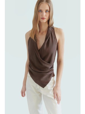 Günlük Kullanım Için Modal Kruvaze Bluz; Kolsuz; V Yaka Mükemmel Uyum Şık Görünüm