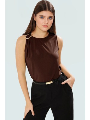 Şık Örme Bluz Bisiklet Yaka Fitted Polyester Elastan Yazlık Trend Tasarım Uzun Ömürlü