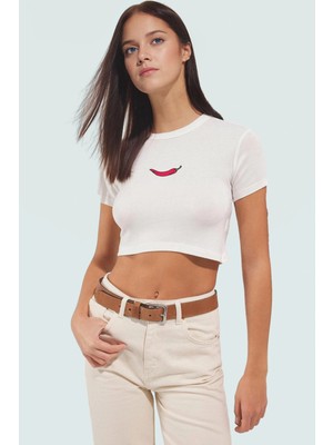 Rahat Viskoz Ribana Kumaş Çizgili Crop Bluz Fitted Günlük Stil Trend Tasarım Konforlu Kesim