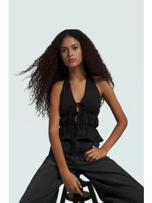 Kolsuz Fitted Örme Bluz %97 Polyester Yazlık Günlük Tarz Kullanım Için Trend Tasarım