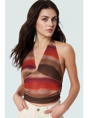 Yazlık Crop Bluz Boyundan Bağlamalı Vücuda Oturan Esnek Örme Premium Kalite Kaliteli Işçilik