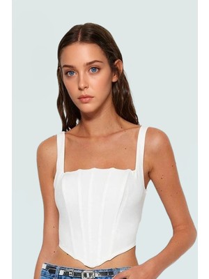 Dokuma Polyester Korse Bluz Fitted Kalıp Kolsuz Crop Şık Görünüm Seçkin Malzeme Konforlu Kesim