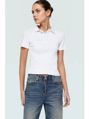 Şık Pamuklu Kaşkorse Örme Bluz Fitted Kalıp Kısa Kol Seçkin Malzeme Trend Tasarım