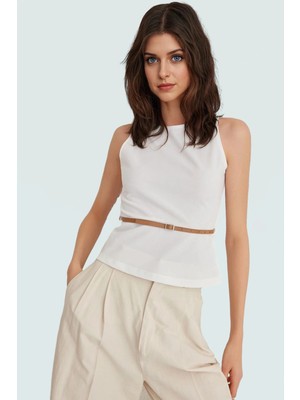 Örme Bluz Bisiklet Yaka Fitted Kalıp Scuba Krep Kumaş Şık Görünüm Modern Stil