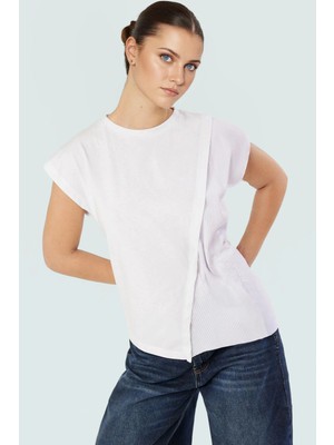 Rahat Kalıp Pamuklu Bluz Plise Detay Bisiklet Yaka Yazlık Kombinler Için Şık Görünüm