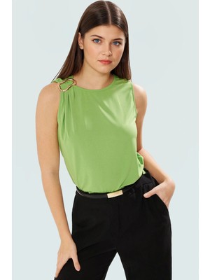 Şık Örme Bluz Bisiklet Yaka Fitted Polyester Elastan Yazlık Trend Tasarım Uzun Ömürlü