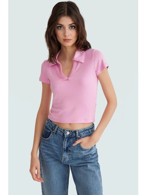 Crop Polo Yaka Bluz Rahat Şık Nefes Alan Viskoz Kumaş Konforlu Kesim Premium Kalite