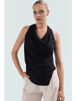 Günlük Kullanım Için Modal Kruvaze Bluz; Kolsuz; V Yaka Mükemmel Uyum Şık Görünüm