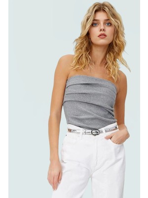 Lurexli Simli Örme Bluz Straplez Fitted Yazlık Uzun Ömürlü Dayanıklı Malzeme Zarifane Tasarım