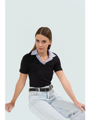 Yazlık Ribana Bluz Modern Fitted Kalıp ve Polo Yaka Dayanıklı Malzeme Stil