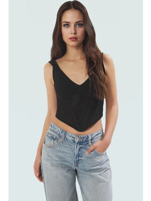 Ajurlu Detaylı Crop Triko Bluz Günlük Stil Yazlık Trend Tasarım Özel Yüksek Kalite