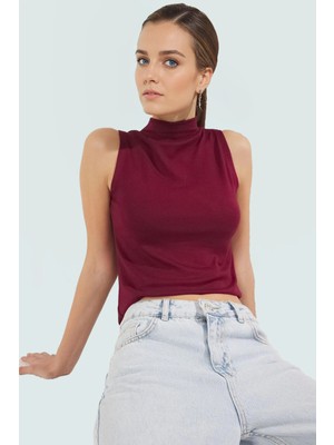 Regular Örme Bluz Dik Yaka Kolsuz Fitted Kalıp Günlük Yüksek Kalite Dayanıklı Malzeme