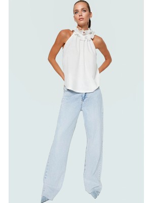 Regular Kalıp Kolsuz Bluz Polyester Örme Kumaştan Yüksek Kalite Dayanıklı Malzeme