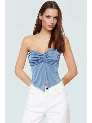 Yazlık Crop Bluz Buzzy Dokuma Polyester Straplez Kemersiz Günlük Stil Rahat Kullanım