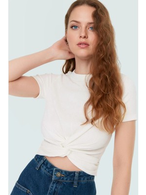 Asimetrik Kesim Örme Bluz Polyester Kumaş Kemersiz Rahat Kullanım Zarifane Tasarım