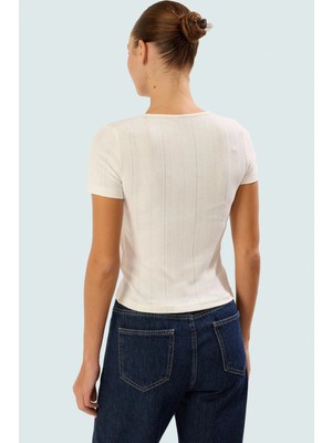 Rahat Örme Bluz Polyester Elastan Karışımı Fitted Kalıp Kısa Kol Kullanım