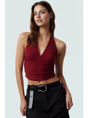 Yazlık Crop Bluz Boyundan Bağlamalı Vücuda Oturan Esnek Örme Premium Kalite Kaliteli Işçilik