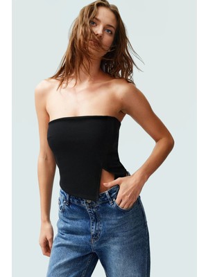 Yazlık Kolsuz Crop Bluz Asimetrik Straplez Fermuarlı Polyester Fitted Dayanıklı Malzeme