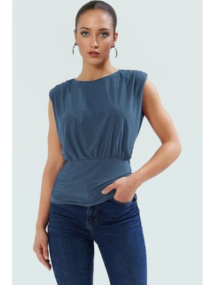 Kolsuz Belden Oturmalı Bluz Regular Kalıp Örme Kumaş Yazlık Uzun Ömürlü Rahat Kullanım