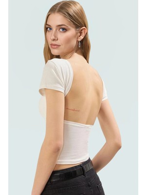 Şık Crop Bluz Nefes Alan Örme Kumaş Sırt Dekolteli Fitted Kalıp Günlük Kullanım Için