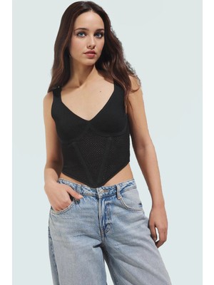 100 Polyester Triko Bluz Havuz Yaka Fitted Kalıp Crop Boy Kaliteli Işçilik Uzun Ömürlü