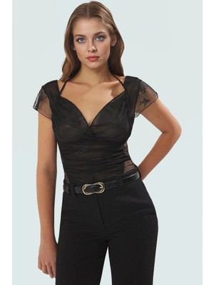 Rahat Yazlık Bluz Tül V Yaka Fitted Kalıp 93%polyester Modern Stil Kullanım