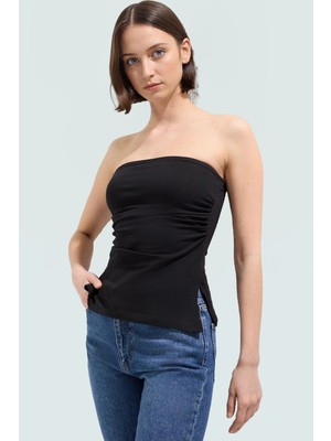 Basic Straplez Kolsuz Bluz %95 Pamuk Örme Kumaş Fitted Uzun Ömürlü Trend Tasarım