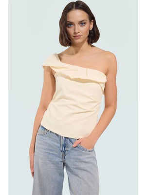 Yazlık Casual Tek Omuz Bluz Dokuma Terrycotton Kumaştan Şık Görünüm Profesyonel