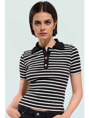 Kısa Kollu Fitted Poliviskon Kaşkorse Bluz Çizgili Uzun Ömürlü Mükemmel Uyum