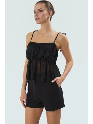 Yazlık Kadın Şifon Bluz Ince Askılı Kare Yaka Rahat Kalıp Konforlu Kesim Yüksek Kalite