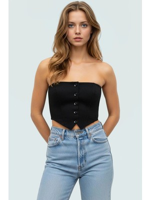 Crop Bluz Ince Askılı Straplez Dokuma Kumaş Bodycon Konforlu Kesim Günlük Kullanım Için