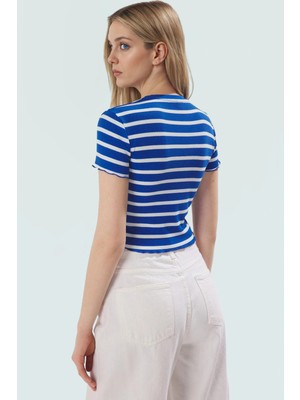 Kısa Kollu Çizgili Örme Bluz Rahat Şık Fitted Kalıp Kaliteli Işçilik Günlük Kullanım Için