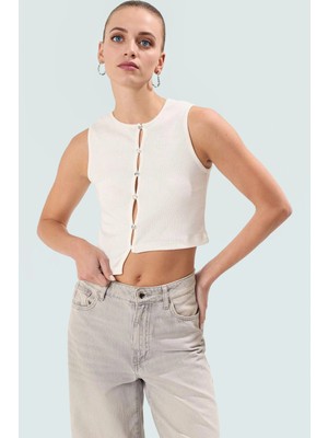 Pamuklu Crop Bluz Fitted Kaşkorse Örme Bisiklet Yaka Rahat Kullanım Trend Tasarım