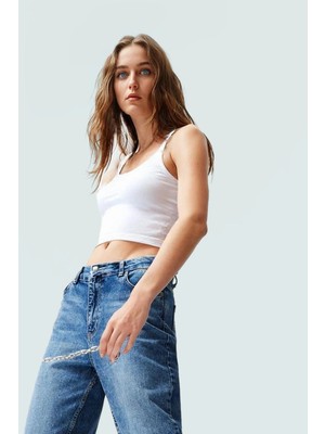 Fitted Straplez Crop Bluz Yan Fermuar Asimetrik Kesim Polyester Kumaş Profesyonel Görünüm