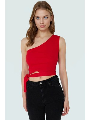 Pamuklu Örme Tek Omuz Bluz Fitted Kalıp Bağlama Detayı Yazlık Yüksek Kalite Dayanıklı Malzeme