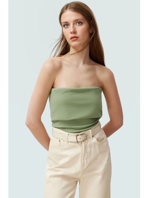 Yandan Fermuarlı Krep Örme Straplez Bluz Premium Kalite Modern Stil