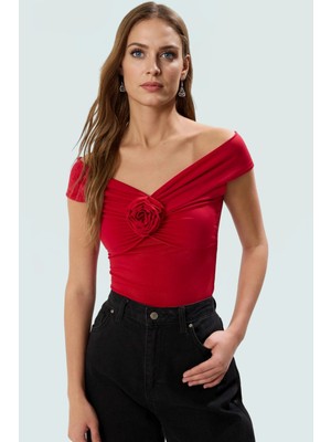 Yazlık Şık Bluz Örme Kumaş Carmen Yaka Fitted Kalıp Yüksek Kalite Kaliteli Işçilik