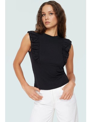 Pamuklu Örme Bluz Kadın Fitted Kolsuz Casual Nefes Alabilir Günlük Kullanım Için Modern Stil