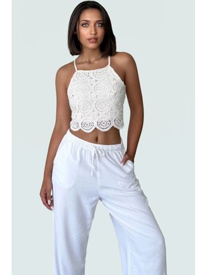 Kroşe Detaylı Pamuklu Dokuma Bluz Regular Kalıp Kolsuz Yazlık Rahat Kullanım Modern Stil