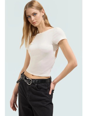 Pamuklu Örme Bluz Sırt Dekolteli Crop Renk Rahat Kalıp Şık Görünüm Uzun Ömürlü