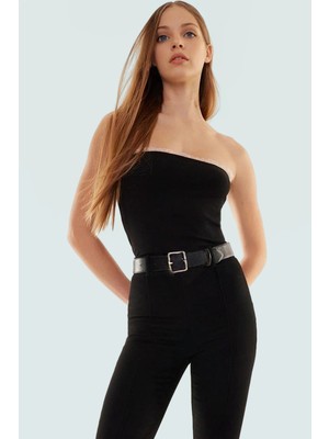 Pamuklu Kaşkorse Dokuma Crop Bluz Straplez Yaka Yazlık Dayanıklı Malzeme Modern Stil