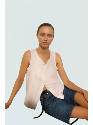 Keten Dantel Detaylı Crop Bluz Rahat Yazlık Stil Şık Görünüm Yüksek Kalite Kaliteli Işçilik