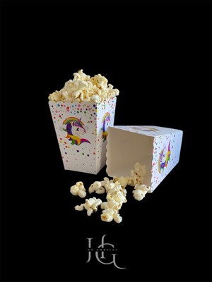 HG Tedarik Unicorn Figürlü Popcorn Mısır Kutusu, Patlamış Mısır Kutusu , Küçük Boy, 8 Adet