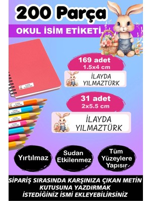 Kt Grup Çiçekli Tavşan Kalem Defter Okul Etiketi - Kişiye Özel Isim Yazılabilen 200 Adet Etiket
