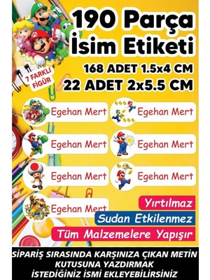 Kt Grup Okul Etiketi Kalem Defter Etiketi Süper Mario Temalı Özel Isim Yazılabilen Etiket - 190 Adet