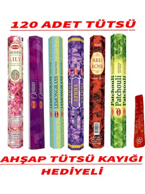 Direkstoktan Hem Karışık Tütsü Seti 120 Adet 6 Farklı Koku - Lemongrass, Patchouli, Lily, Opium, Violet, Red Rose