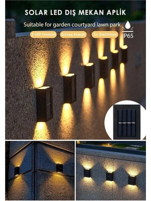 Güneş Enerjili Çift Yönlü Duvar Lambası, Monteli, Yeni Nesil Aydınlatma, Sarı