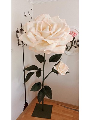 Tomurcuklu Dev Gül Eva Tasarım Ekru Renk